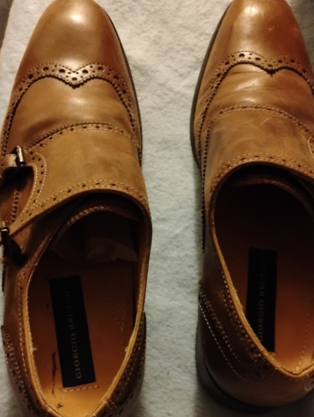 Giorgio Brutini Men's Brown Leather Monk Strap Brogue Oxfords